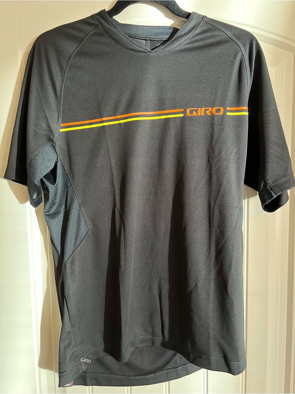 Giro Men's Black Jersey with Orange and Yellow Stripes